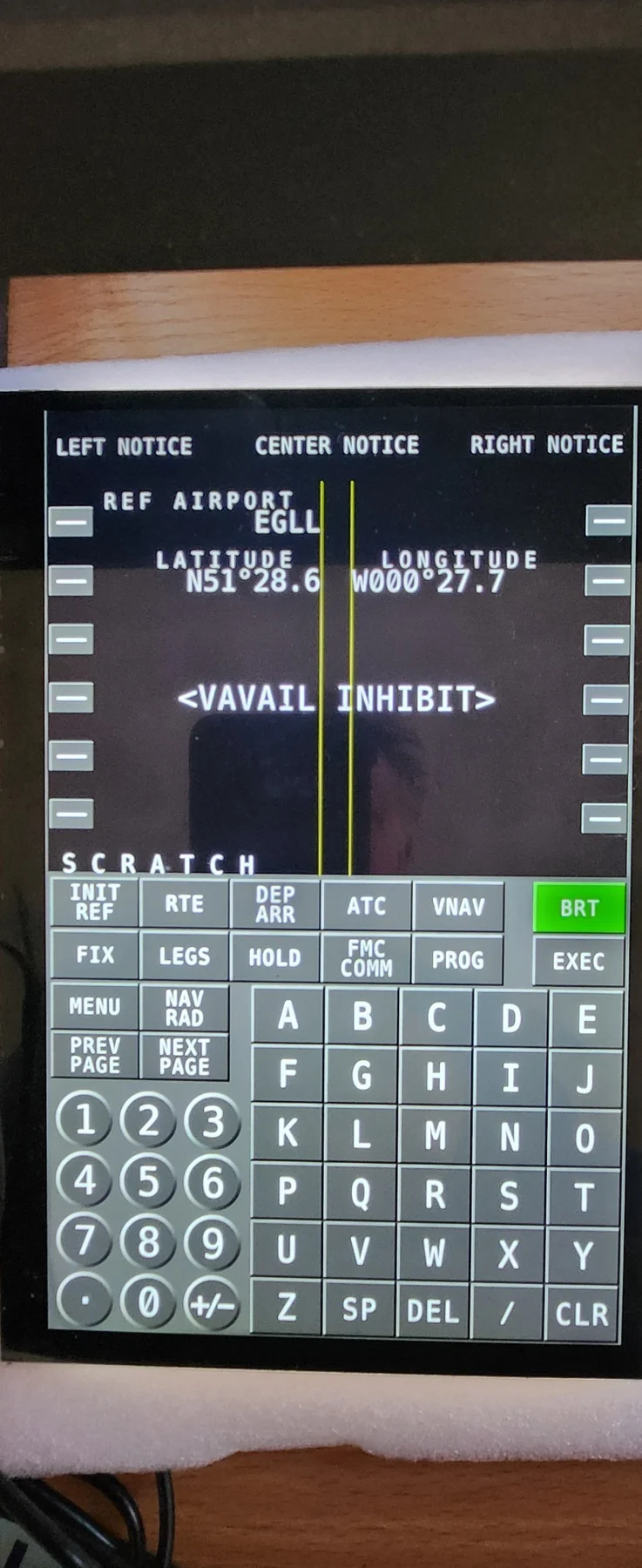Early TFMC screen showing alignment markings while developing the CDU layout
